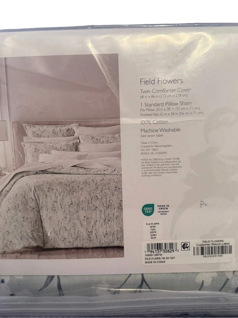 Sky Field Flowers 100% Cotton Duvet Cover Set, Twin, 300 Thread Count